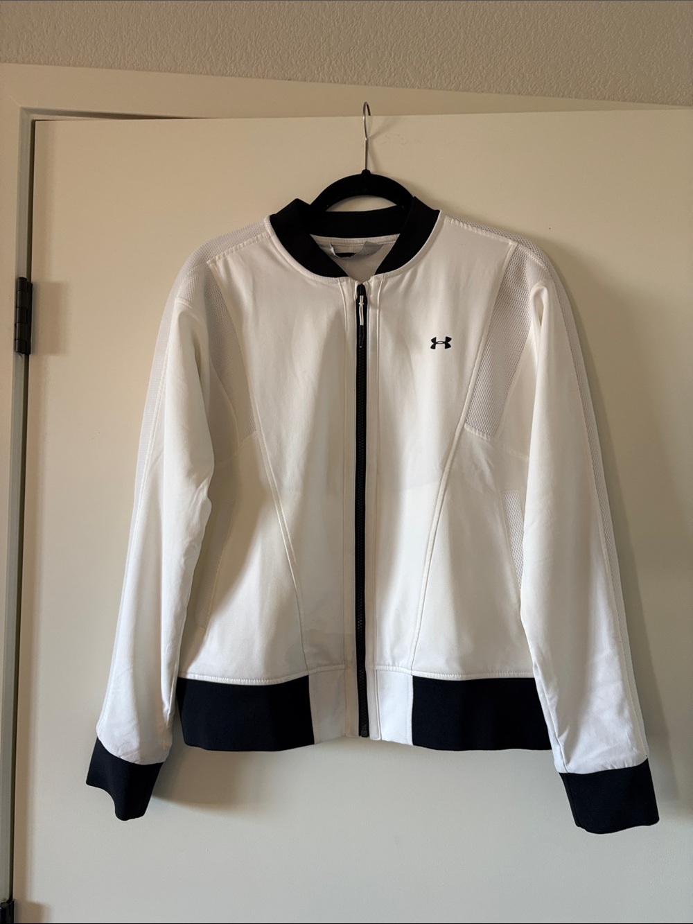 Under Armour White Bomber Jacket with Black Trim